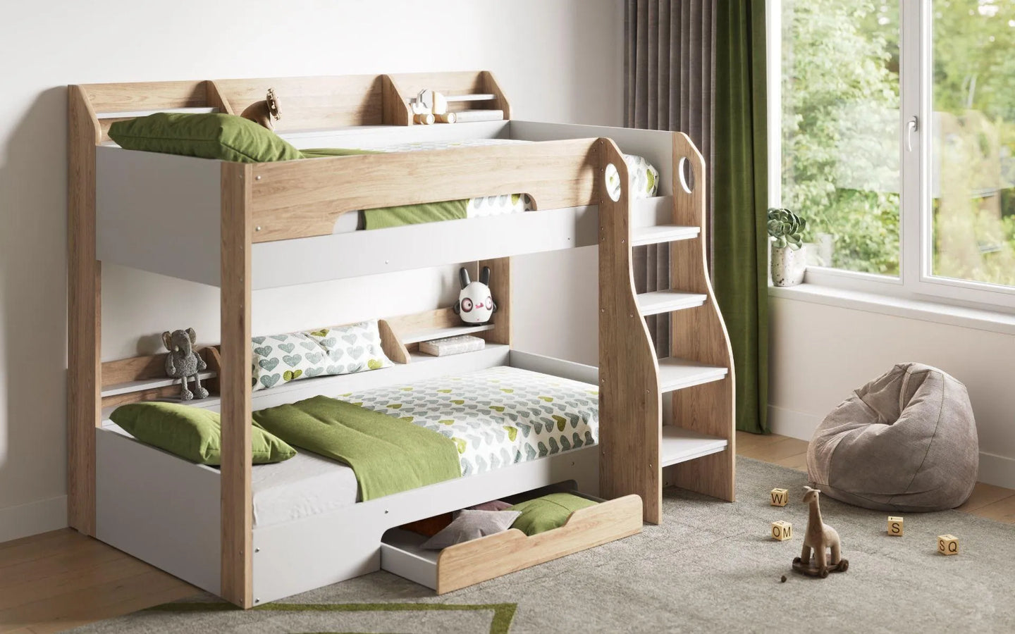 Flick Bunk Bed with Storage Drawer & Shelves